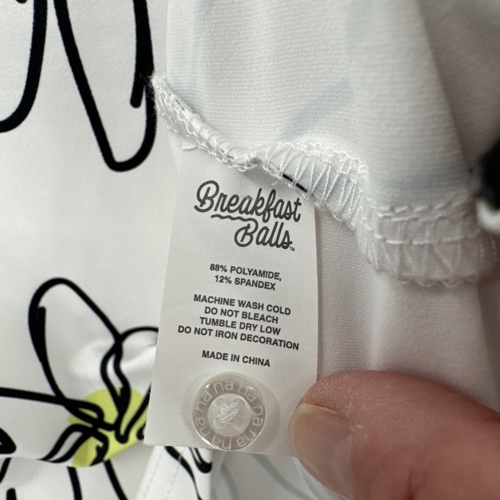Breakfast Balls Roosvlts Shirt Mens M White Black Flower Doodle Golf Polo - Picture 5 of 8
